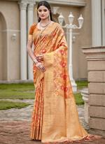 Organza Orange Festival Wear Printed Saree